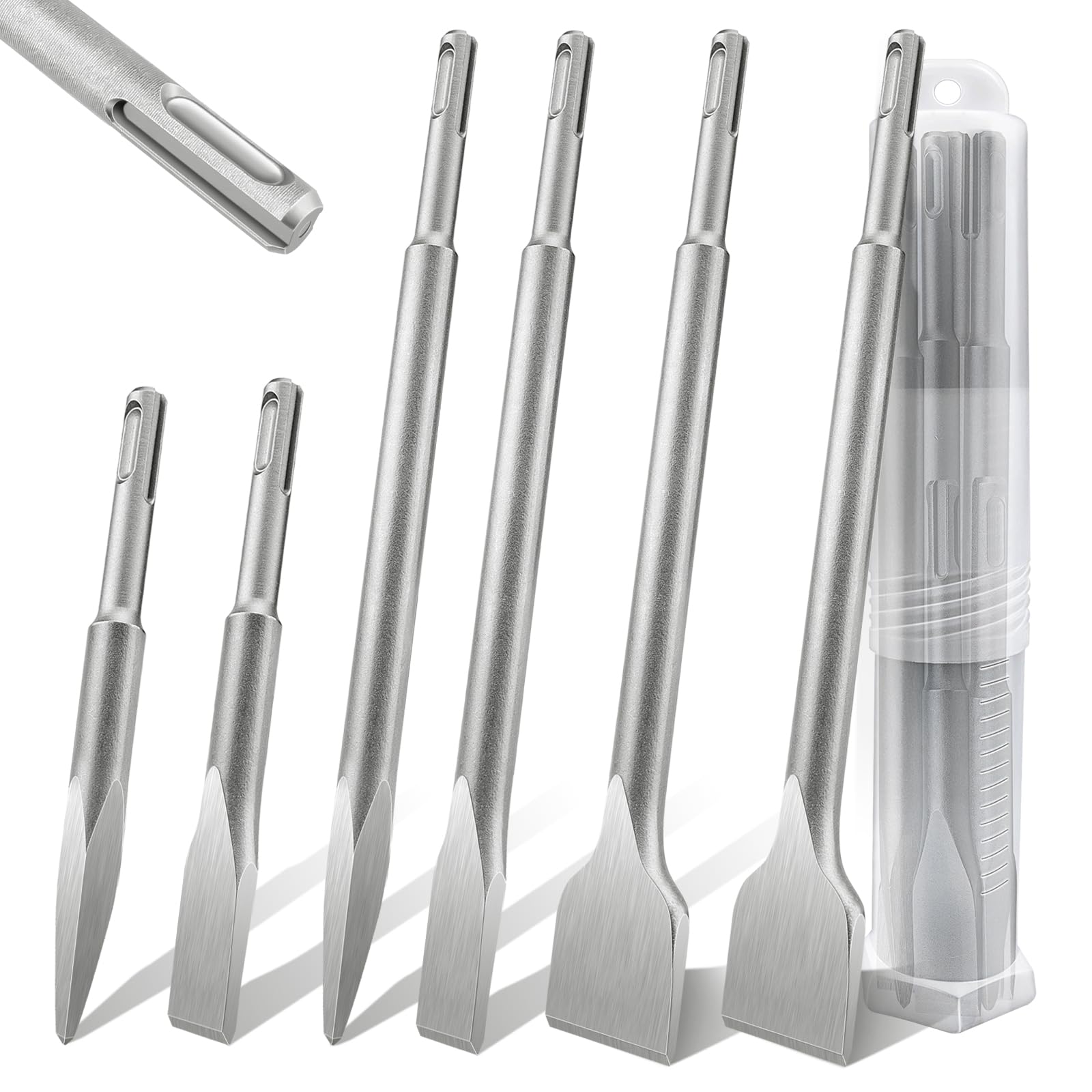 Lytool 6pcs Cincel SDS Plus Azulejos y Baldosas, Cincel Plano Largo y Cincel a punta Para Taladro, para Concreto,Mampostería y Martillos de Impacto