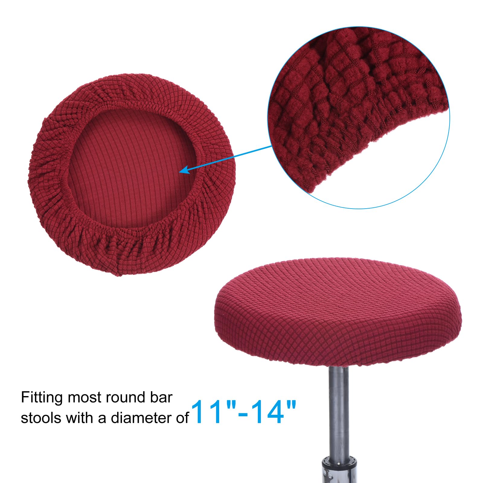 PATIKIL 11" Round Bar Stool Cover, 2 Pack Washable Elastic Stool Cushion Cover for Diameter 11"-16" Chair, Burgundy - Image 3