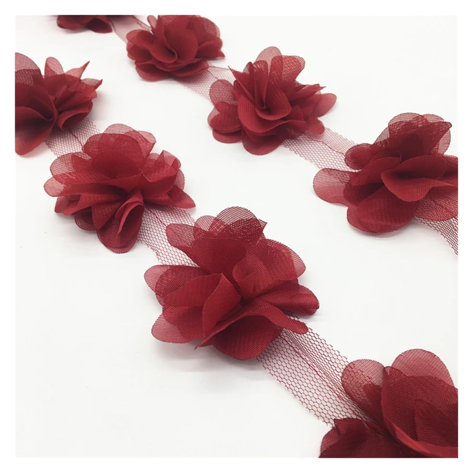 Wtaxbh Color6 Iron On Patches 5Yard 60Pcs Flower Chiffon Cluster Flowers For Wedding Dress Bridal Fabric Lace Trim Diy Sewing(Color6)