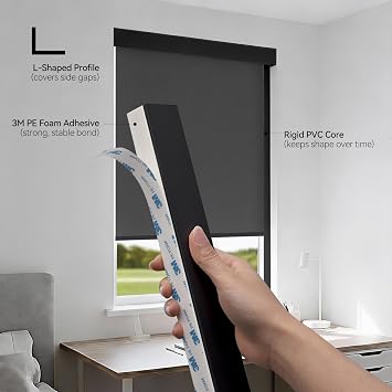 ZSTARR PVC Light Gap Blockers for Window Shades Black 58 2Pcs | Light Blocking Strips Reduce Light Leakage Around Shade Edges. Fits Roller & Cellular Shades for Better Blackout & Privacy