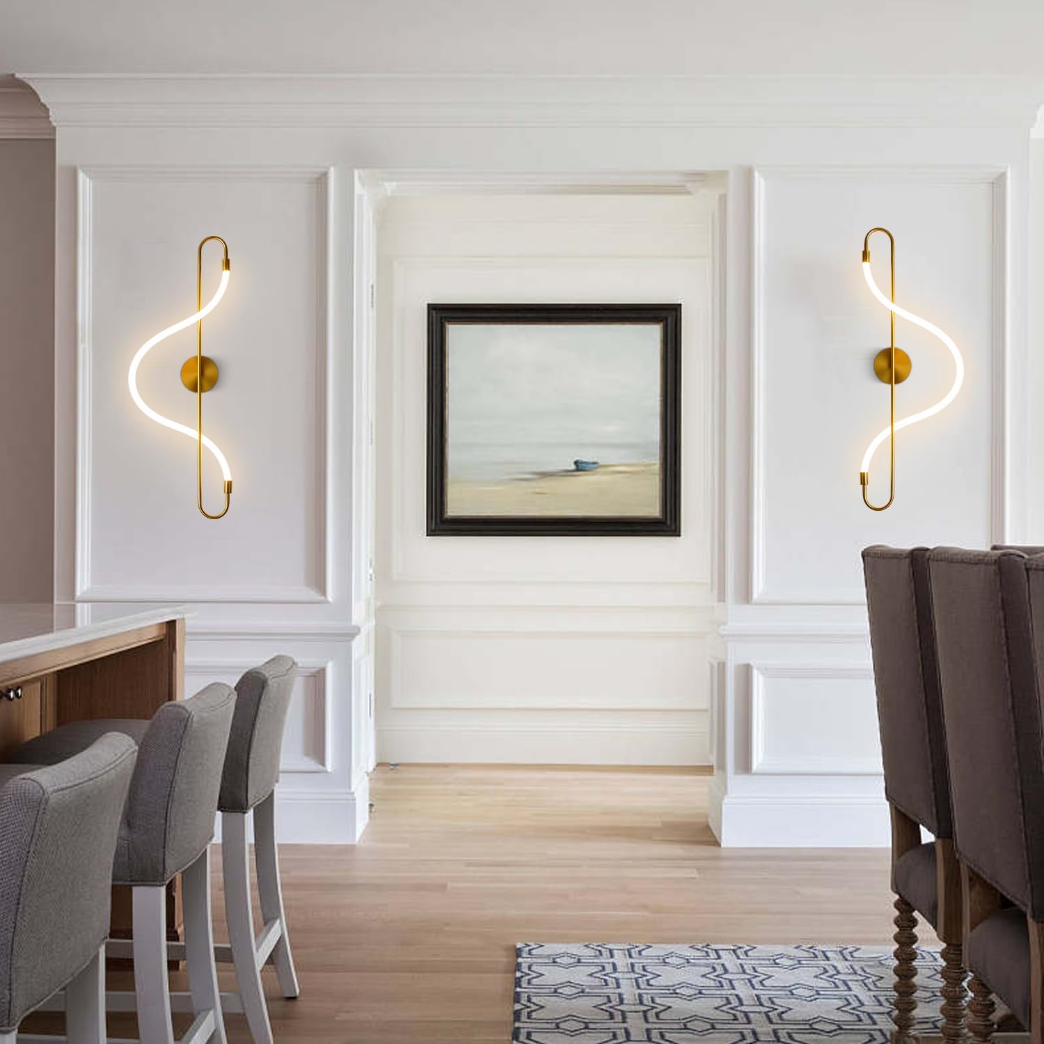 KCO Modern Gold Wall Sconces Hallway Long Wall Sconce Light Mid Century Bedroom Wall Sconces Set of 2 Brushed Brass Bathroom Sconce Lighting