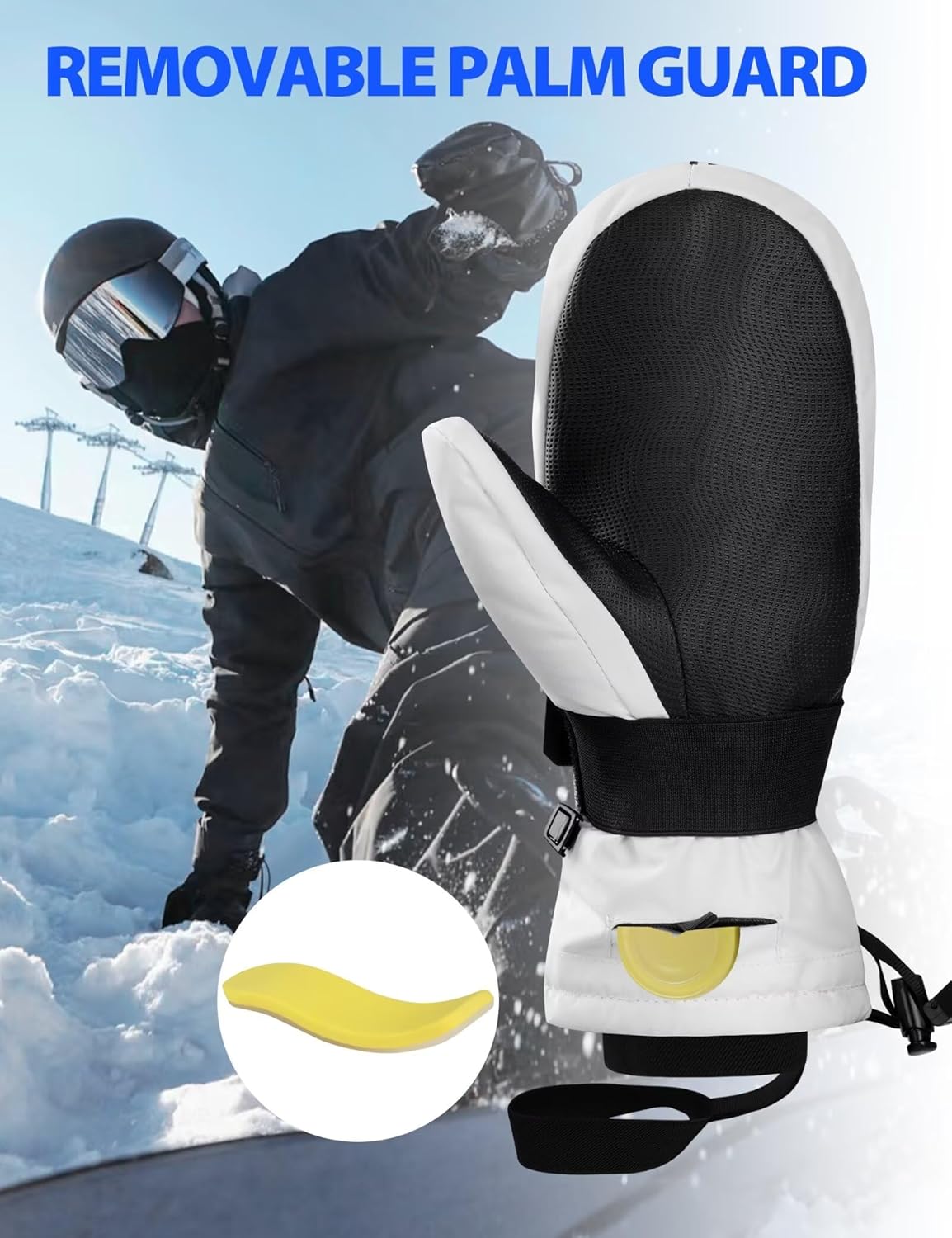 Winter Ski Mittens with Removable Wrist Guard, 3M Thinsulate Snow Mittens with Inside Glove Liners, Waterproof Windproof Touchscreen Snowboard Mitten for Men Women, 5-Layer Thermal Cold Weather - Image 4