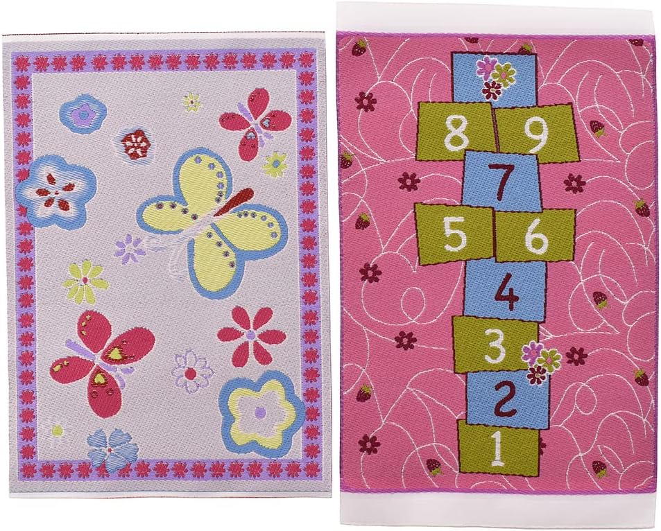 iLAND ミニチュア ドールハウスアクセサリー カーペット ドールハウス家具用 1/12スケール 3~12インチの人形用 織りドールハウスラグ 6×4インチ (2個 プリンセス)