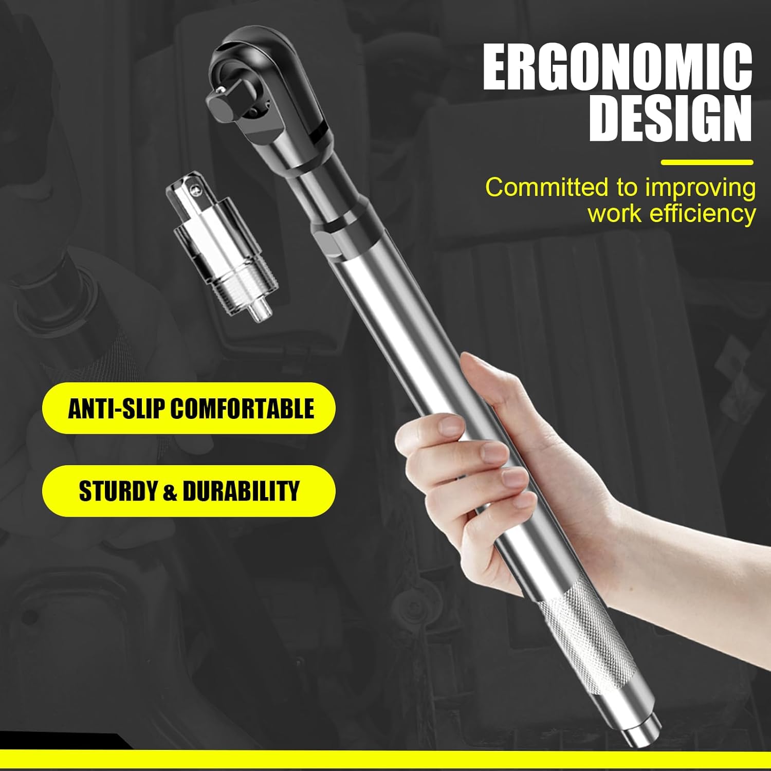 Offset Extension Wrench, Multifunctional Offset Extension Wrench Impact for Electric Drill, Electric Ratchet Wrench with 2 conversion head, 6 Conversion Adapters, Slim Design for Tight Spaces