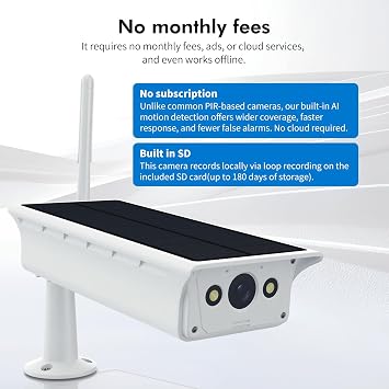 Solar Security Camera Outdoor Wireless WiFi, No Subscription,Built in SD,AI Detect and Hi-Perf Battery, Reliable Below -10C for Outdoor Surveillance. Solar Powered Home Security Cameras