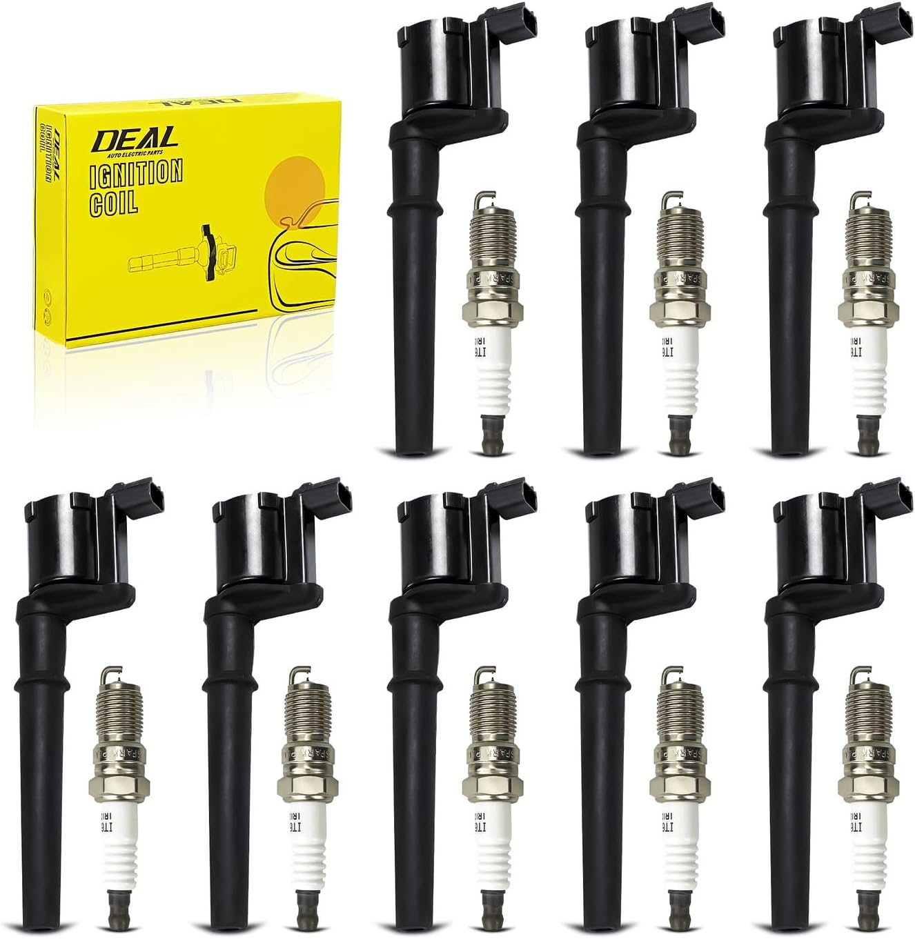 DEAL AUTO ELECTRIC PARTS Set of 8 DG512 Ignition Coil Pack + Double Iridium Spark Plugs Compatible With Mustang Navigator DOHC 4.6L 5.4L V8 Mark VIII Aviator Continental Blackwood Marauder