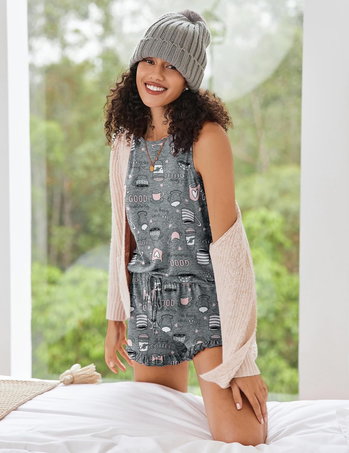 Ekouaer Women Lightweight Summer Pajama Soft Pj Set Sleepwear Tank Top Shorts with Pocket Loungewear Set S-XXL - Image 3