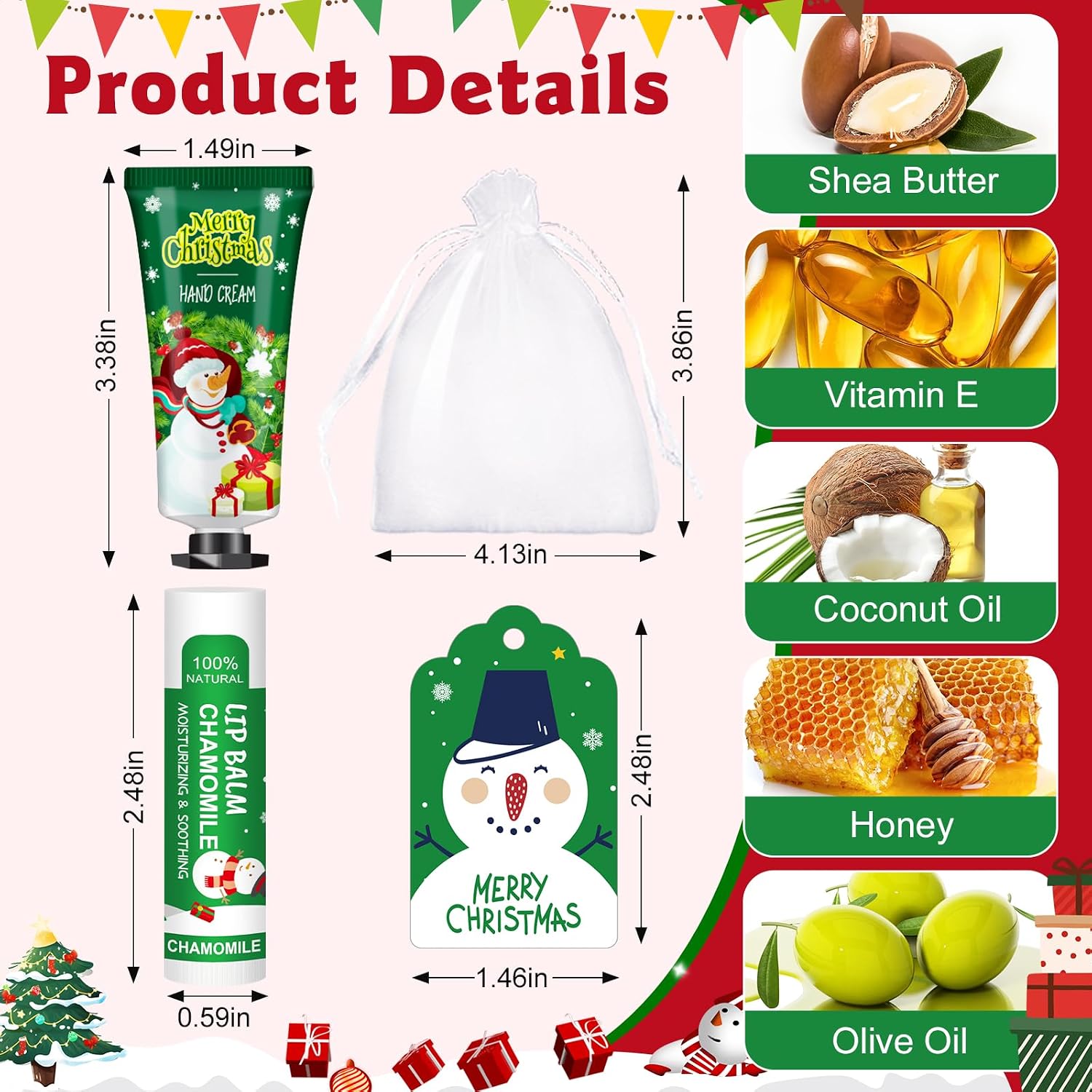 KONEUK 60 Pack Christmas Hand Cream and Lip Balm Set, Stocking Stuffers for Women, Bulk Hand Lotion for Christmas Gifts, Christmas Party Favors, Party Supplies and Christmas Decorations