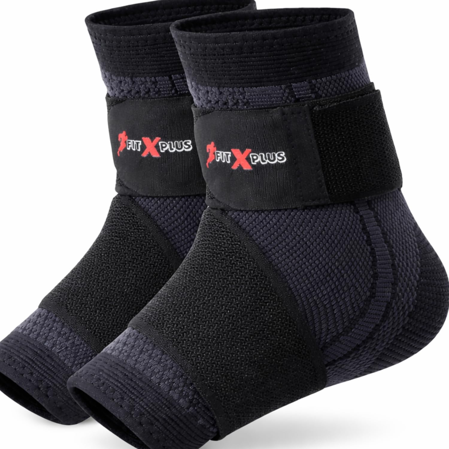 FIT-X-PLUS Ankle Brace Pair for Men & Women – Adjustable Compression Ankle Support Sleeve for Gym, Running & Sports, Breathable Lightweight Stability Wrap for Both Ankles (Black) (Medium)