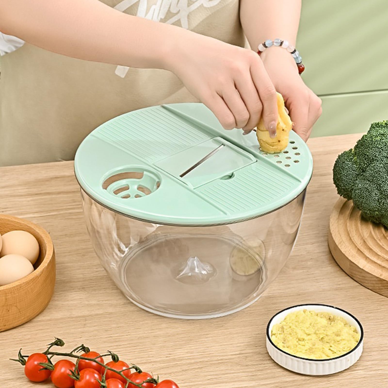 Doppio Strato 304 Acciaio Inox Insalata Asciugatrice Manuale Lavaggio Cestello Efficiente Drenaggio Acqua Organizzatore Cucina Salvaspazio Insalata Disidratatore