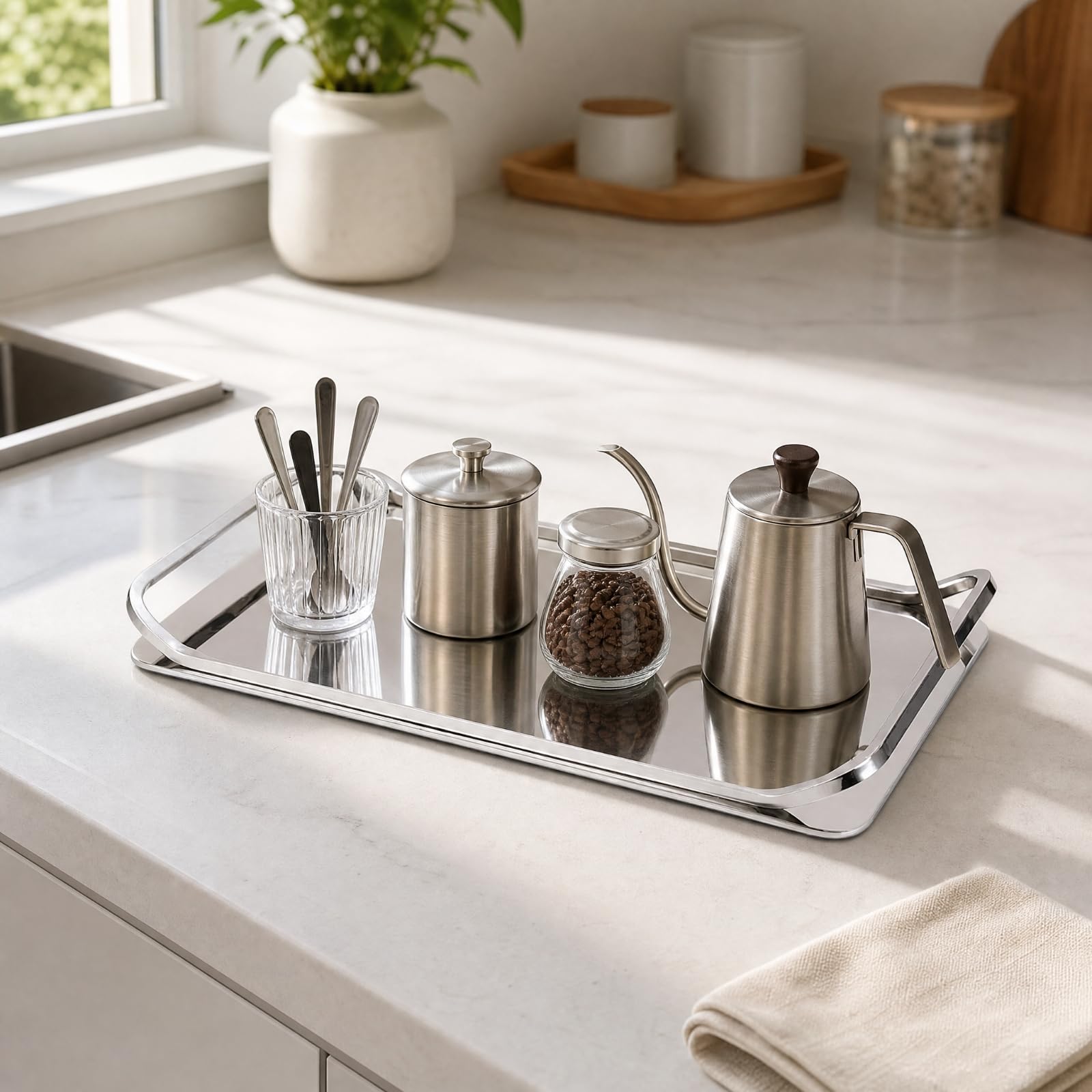 rockible Vassoio Rettangolare in Acciaio Inox Moderno Vassoio in Acciaio Inox Minimale per Organizzazione Piano di Lavoro