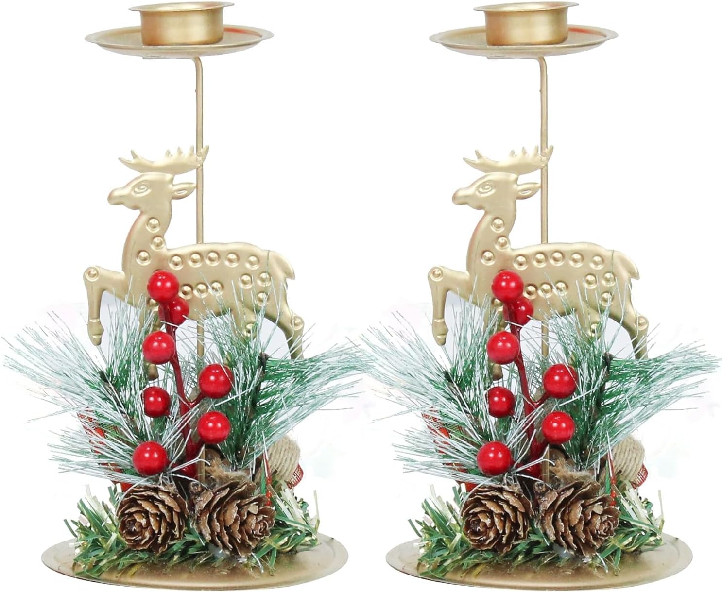 Shailja Enterprises Christmas Decorations Item Reindeer Wreath Candle Holder for Pillar Candles Tealight Table Decoration- Set of 2