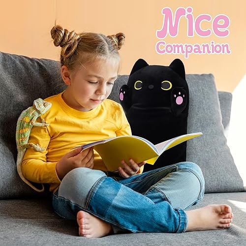 Miniatura 5 de Leokawin Peluche de gato largo de Halloween, linda almohada larga de peluche de gato negro con calabaza, juguete de peluche Kawaii de Halloween,