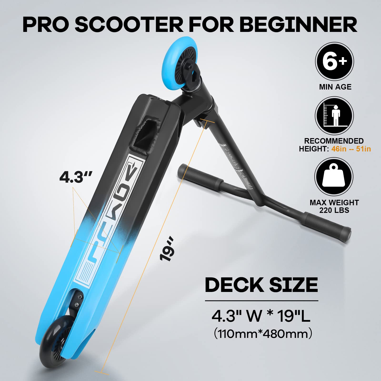 Scooter profesional completo para niños, niñas, adolescentes hasta 6 años – Freestyle Tricks Pro Stunt Scooter (azul) 6
