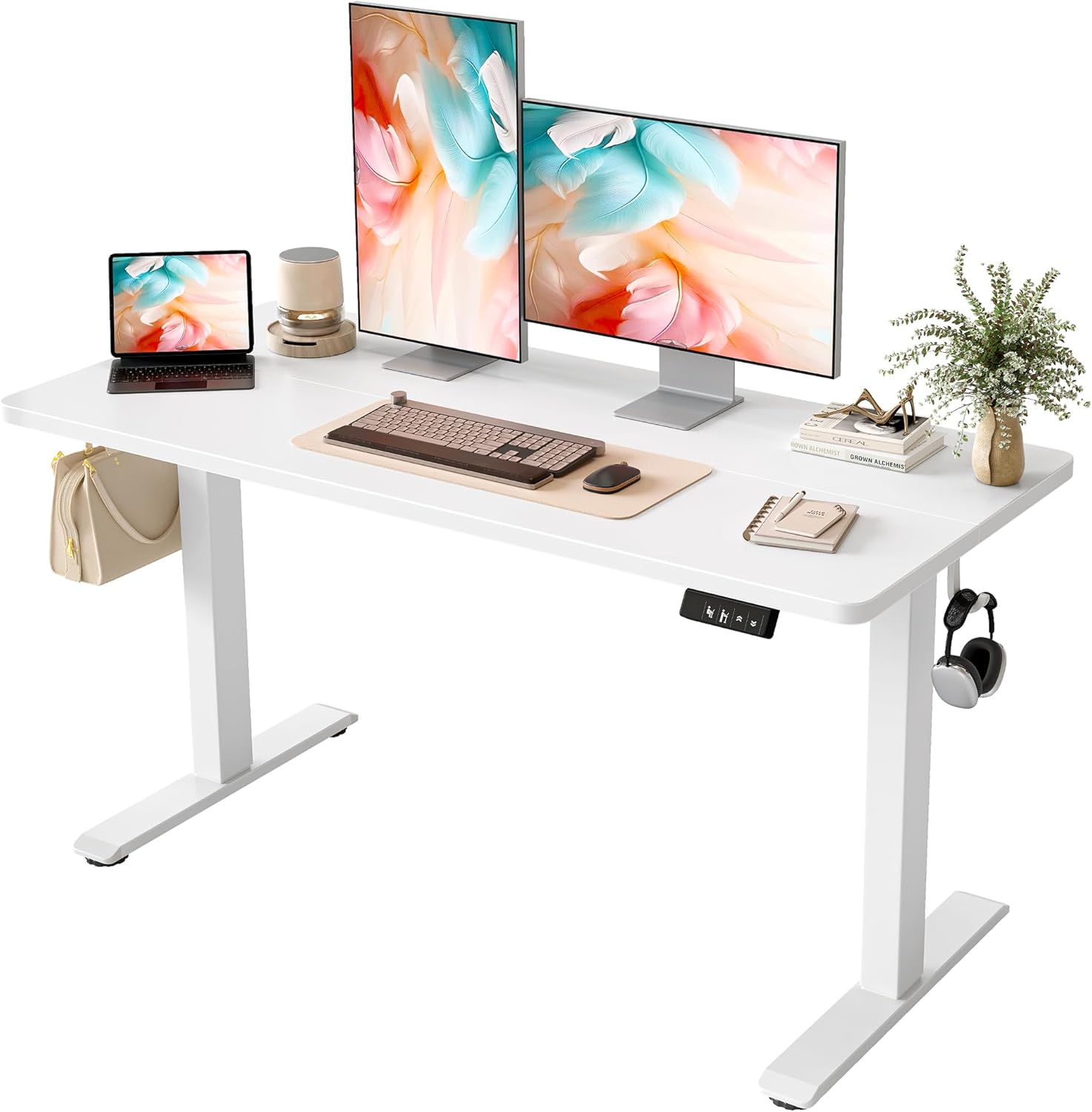 BEXEVUE 48"x24" Standing Desk, 120 * 60cm Height Adjustable Electric Desk, Sit Stand Desk, Small Computer Home Office Desk with Splice Board (White)