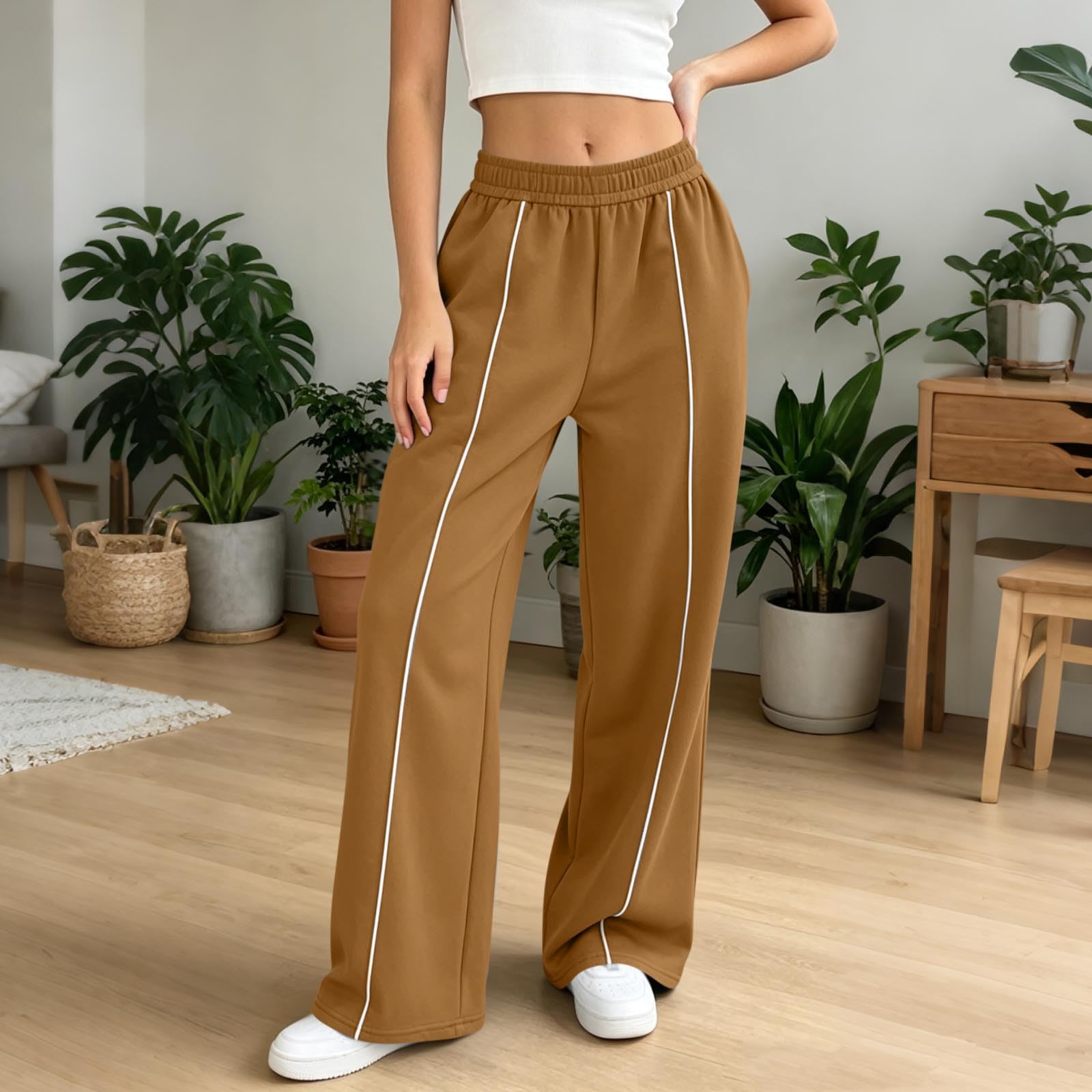 Generico Pantaloni Tuta Donna Pantaloni Sportivi Vita Alta Pantalone a Gamba Larga Larghi e Morbidi Pantalone Baggy con Tasche Pants Lunghi con Coulisse Regolabile per Allenamento Jogging Fitness
