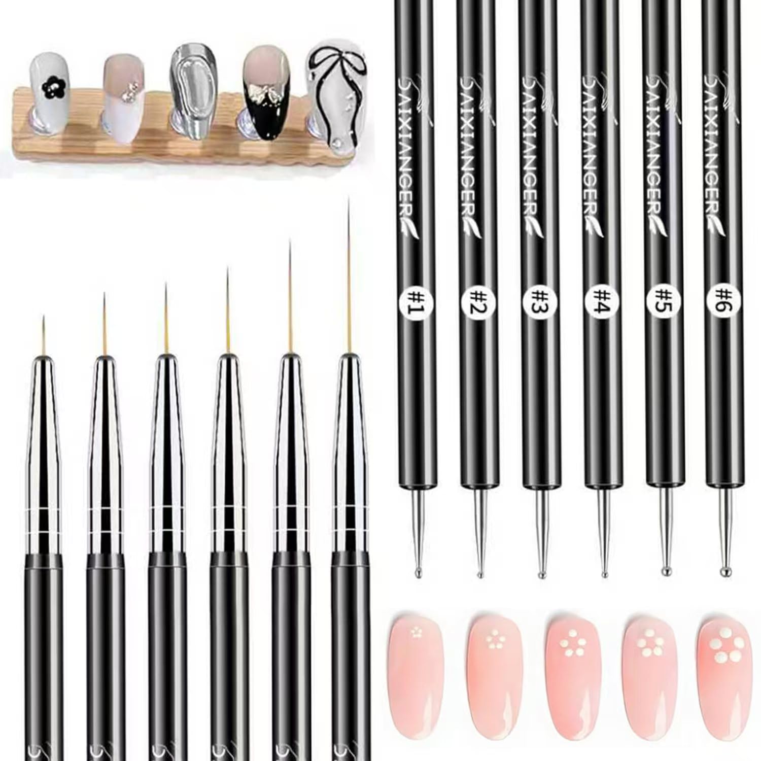 12Pcs Dual-Ended Nail Art Brush Set, Professional Manicure Brushes with Liner, Angled, Round & Dotting Tips, Nail Art Kit for Line Drawing, French Manicure, Gel Application, Rhinestone Placement