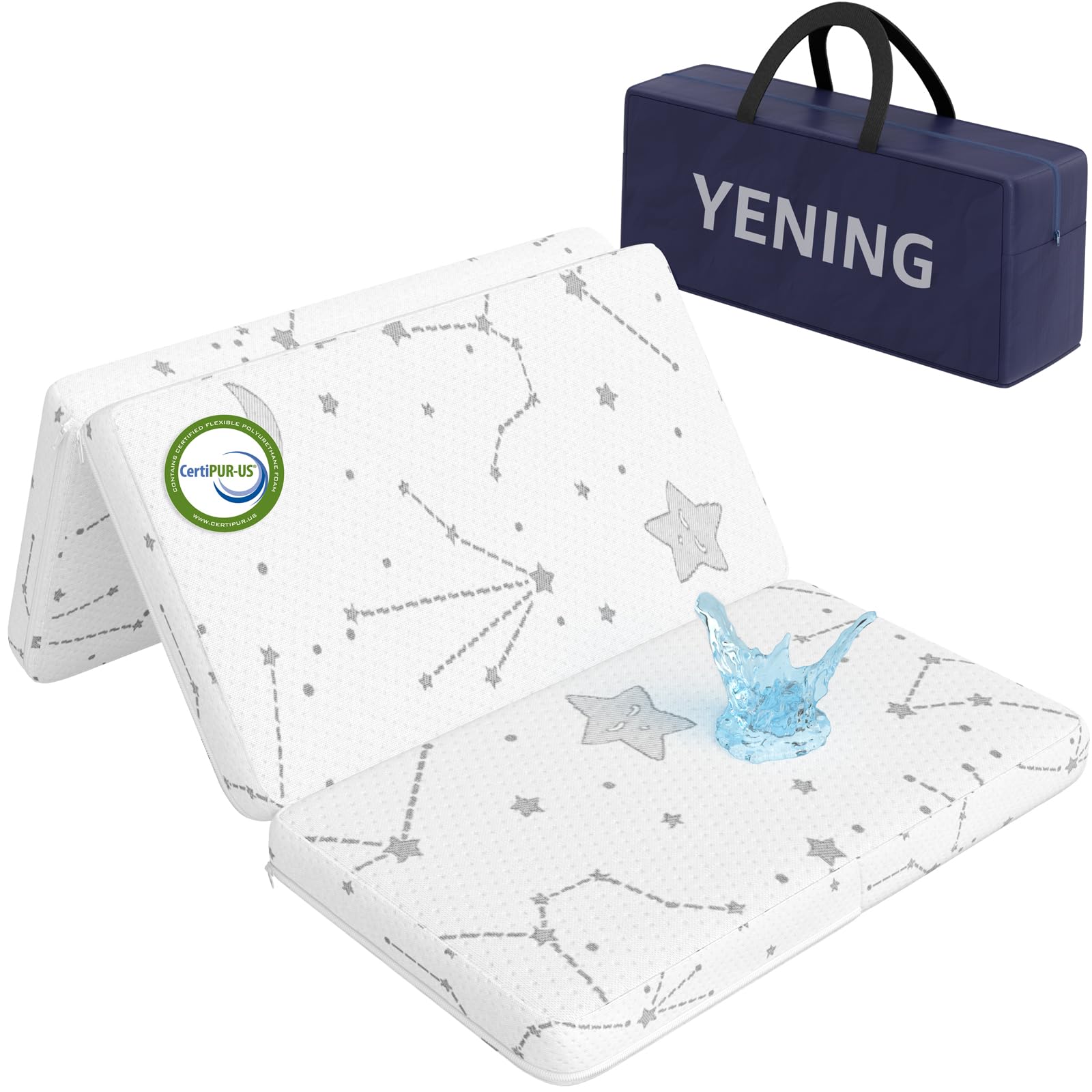 YENING Trifold Pack and Play Mattress Pad Foldable 38x26 Breathable | Waterproof Baby Mattress for Pack N Play Matress Topper