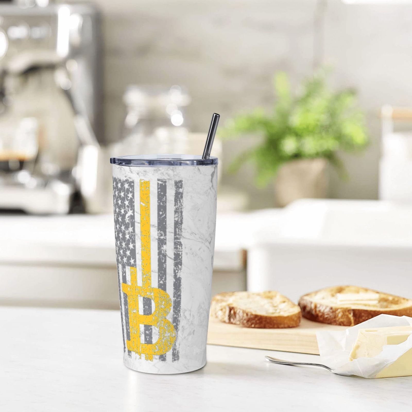 Amazon.com: Bitcoin American Usa Flag Car Cup Coffee Stainless Steel Straw  Travel Mug Vacuum Insulated Keep Cold 20oz: Home & Kitchen