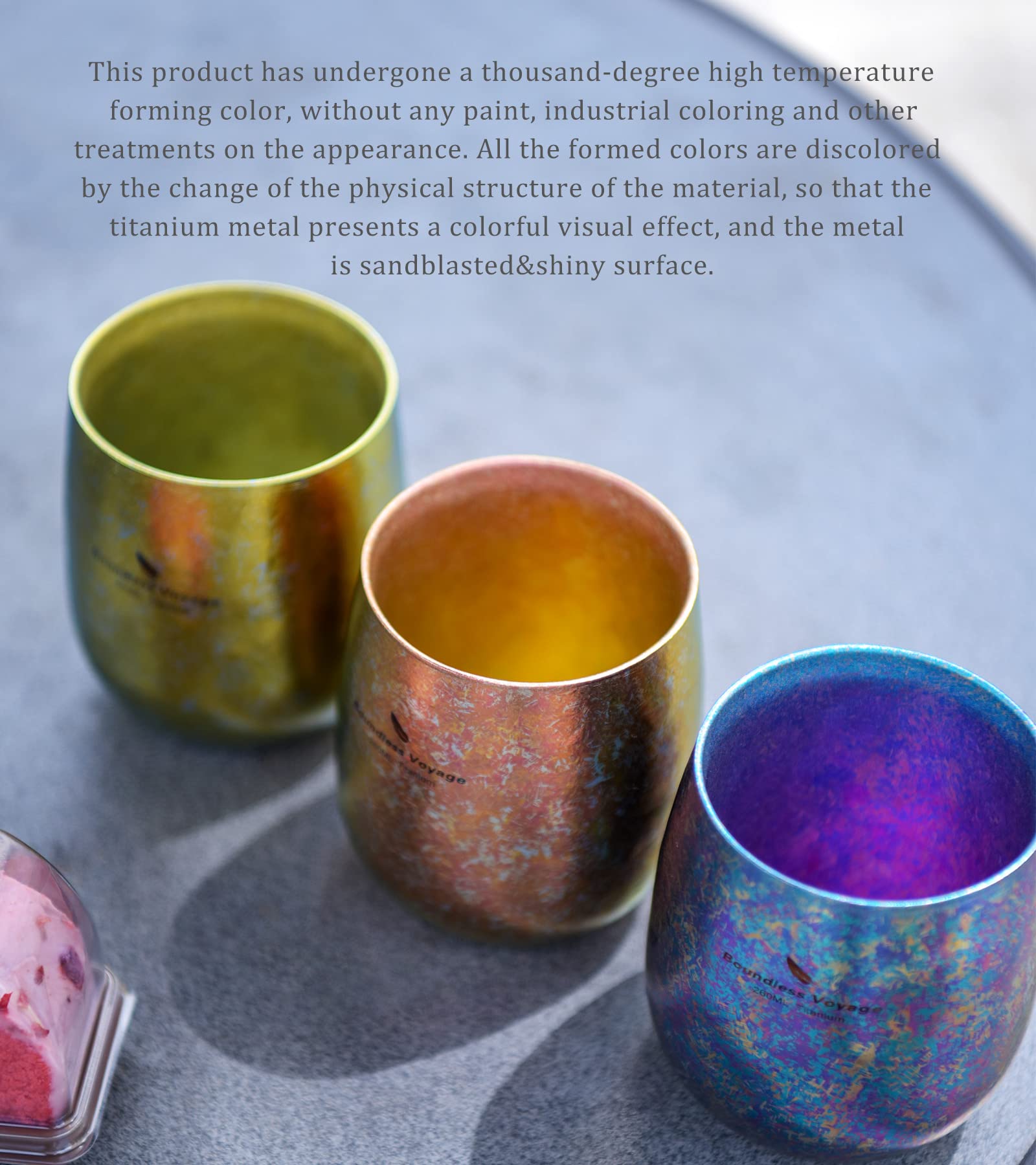 iBasingo Tasse à thé colorée en titane double couche anti-brûlure de 260ml avec fleur de glace pour eau thé vin bière Ti3084D (rose)