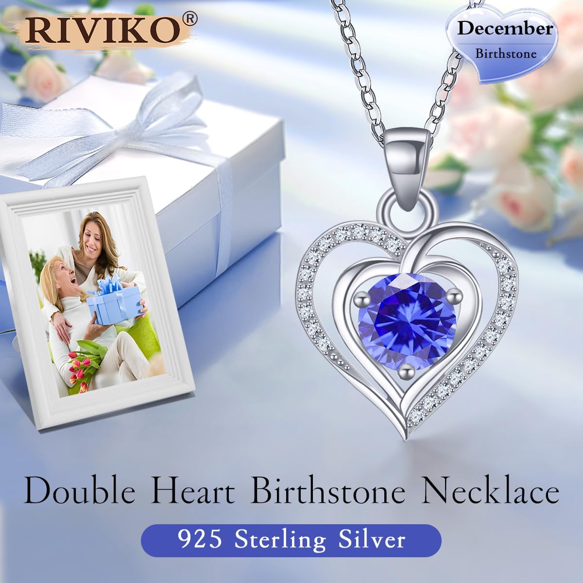RIVIKO Heart Birthstone Pendant Necklace for Women 925 Sterling Silver Zirconia Necklaces Valentine's Day Anniversary Birthday Mothers Day Jewelry Gifts For Her Mother Wife - Image 2