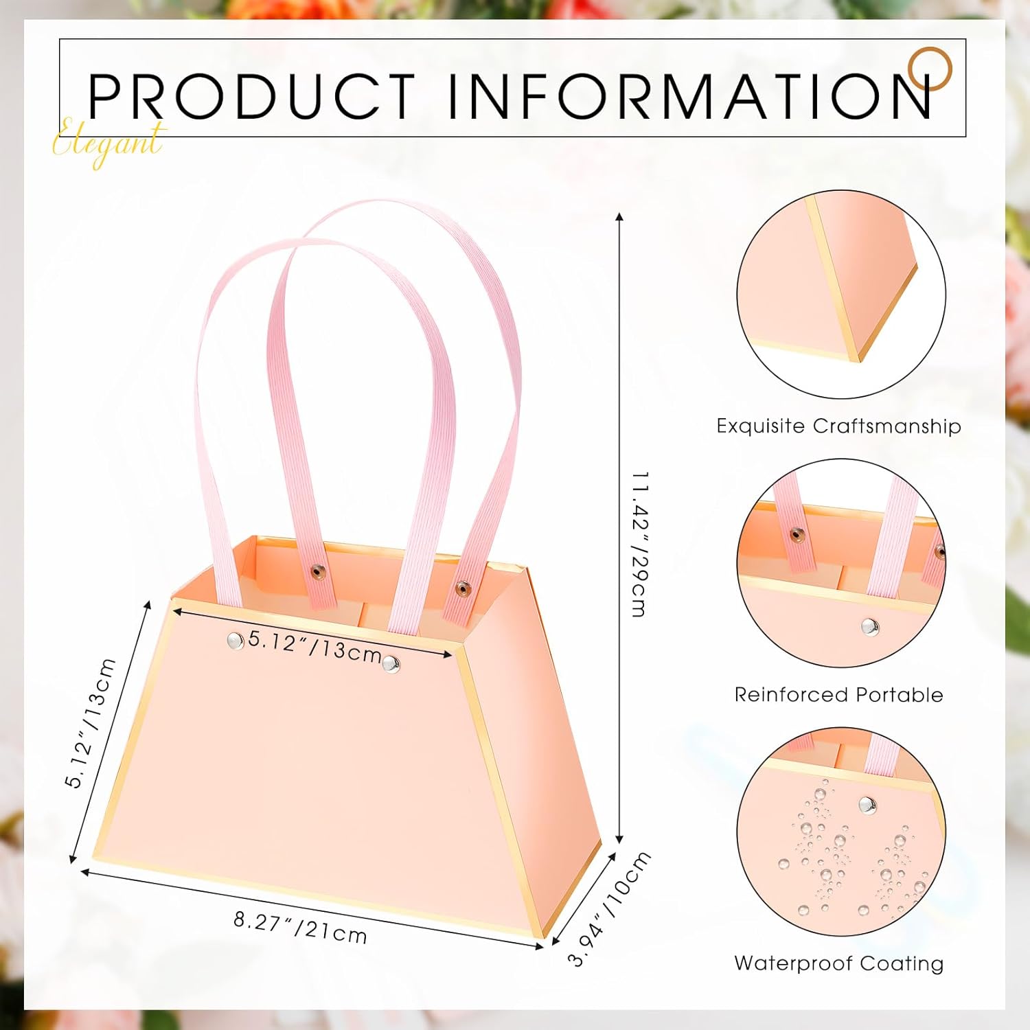 Fuutreo 12 Pcs Valentine's Day Flower Gift Bags for Bouquets Portable Craft Flower Arrangement Boxes with Handle Waterproof Bouquet Florist Packaging Wrap for Wedding Birthday Graduation(Pink, Red) - Image 3