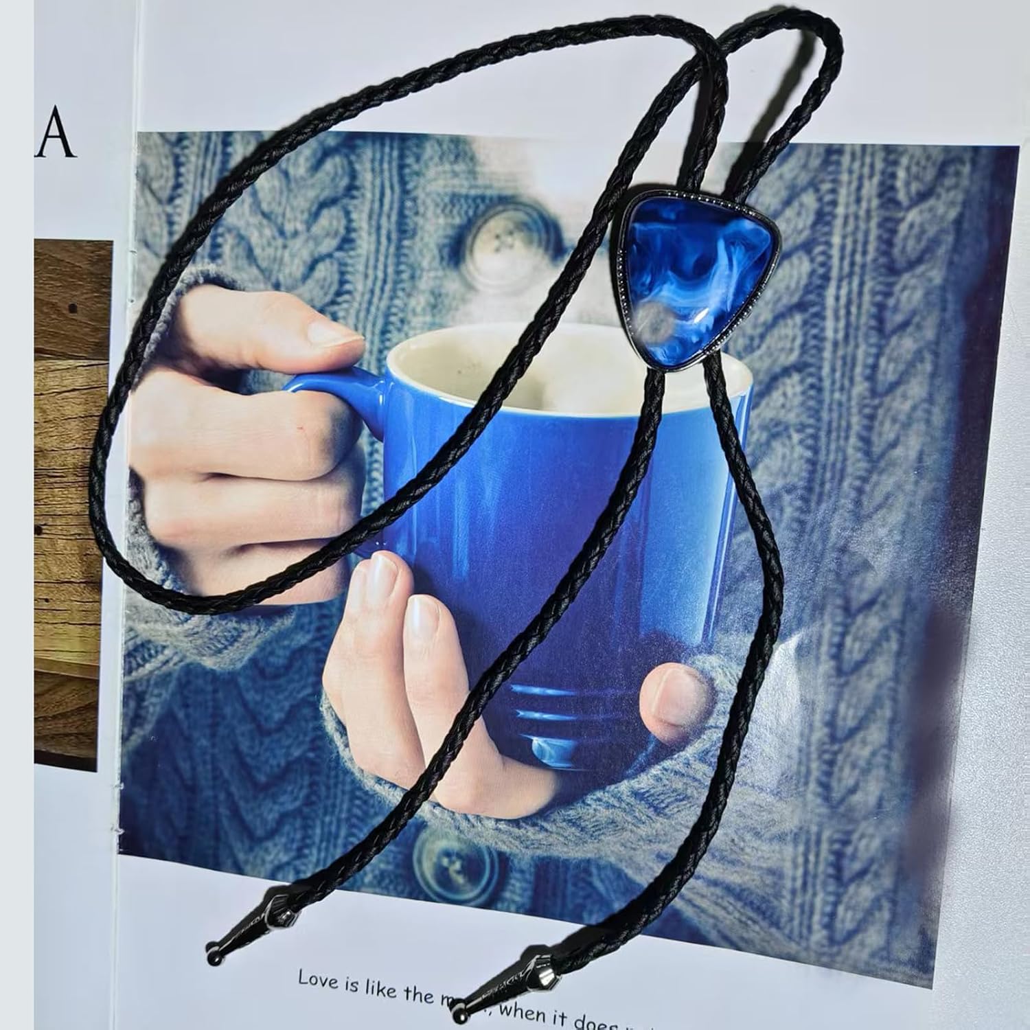 Western Bolo Leather Tie for Men Adjustable Blue Black Bolo Tie Unique Western Cowboy Necktie