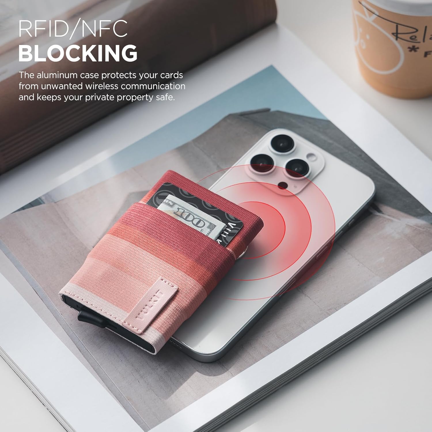 VULKIT Pop up Wallet for Women with Keychain, RFID Blocking Minimalist Slim Credit Card Holder for Gift Stripe Pink - Image 7