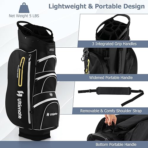 Miniatura 4 de Tangkula Bolsa de carrito de golf con divisores superiores de 15 vías, bolsa ligera para palos de golf con pozo de putter individual y 7 bolsillos,