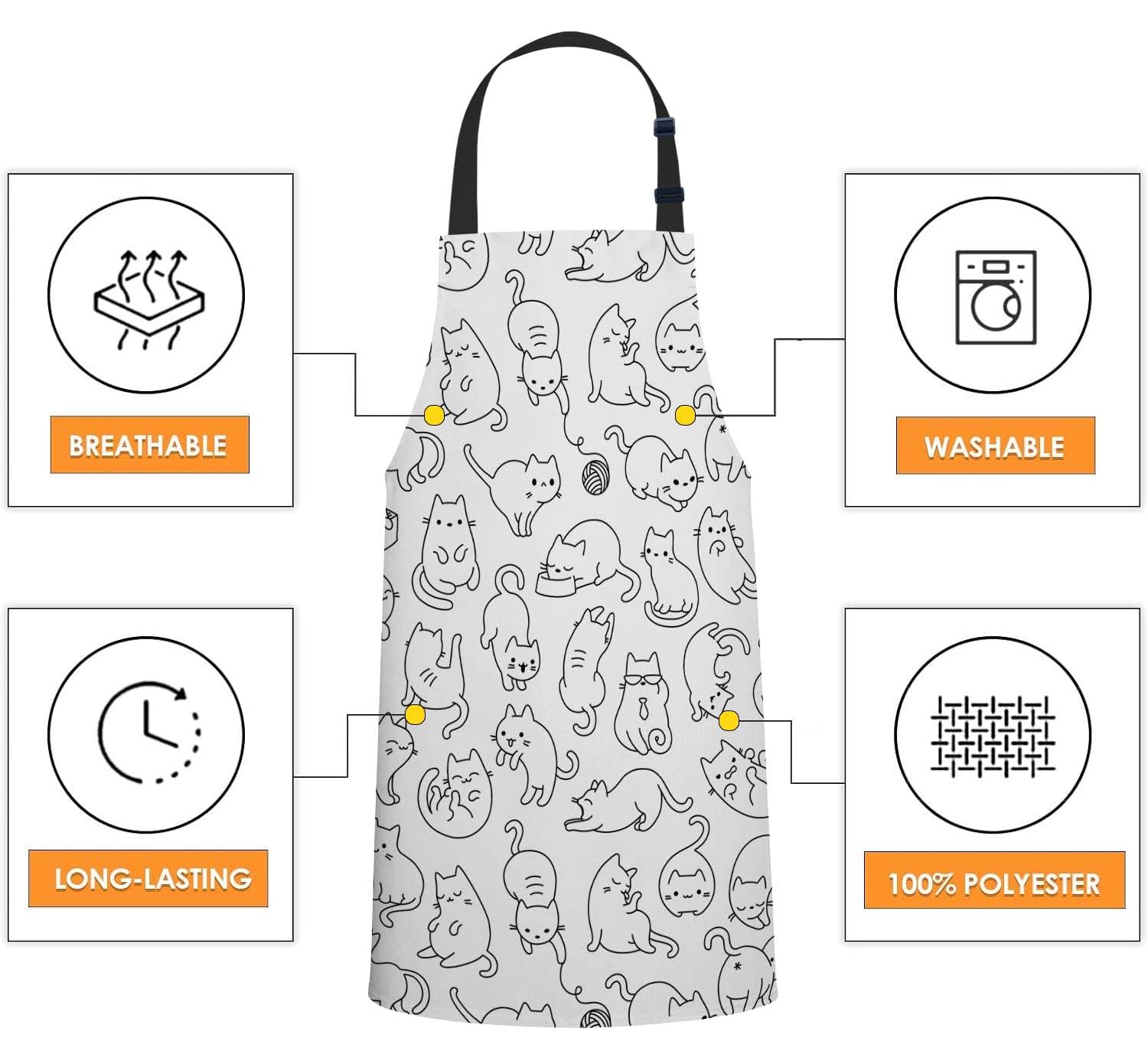 Smooffly Cute Cartoon Cat Apron Adjustable Bib Chef Aprons Cooking Apron Unisex Women Men Aprons Perfect for Home Kitchen Baking - Image 4