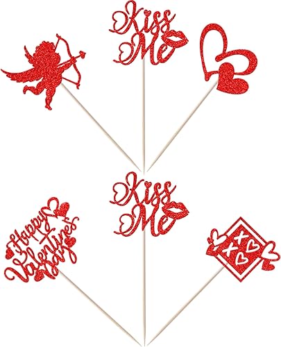 Miniatura 3 de Paquete de 30 adornos para cupcakes con purpurina para el día de San Valentín con purpurina Kiss Me Cupid para el día de San Valentín para cupcakes