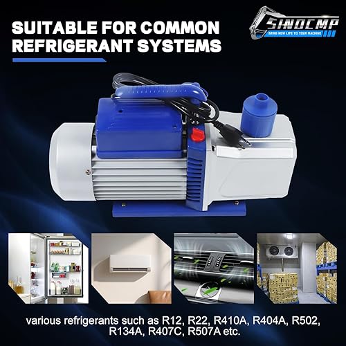 Miniatura 5 de SINOCMP Bomba de vacío de 12CFM, 1HP doble etapa 110v 60HZ bomba de vacío de aire acondicionado HVAC herramienta de aire rotativo para sistemas