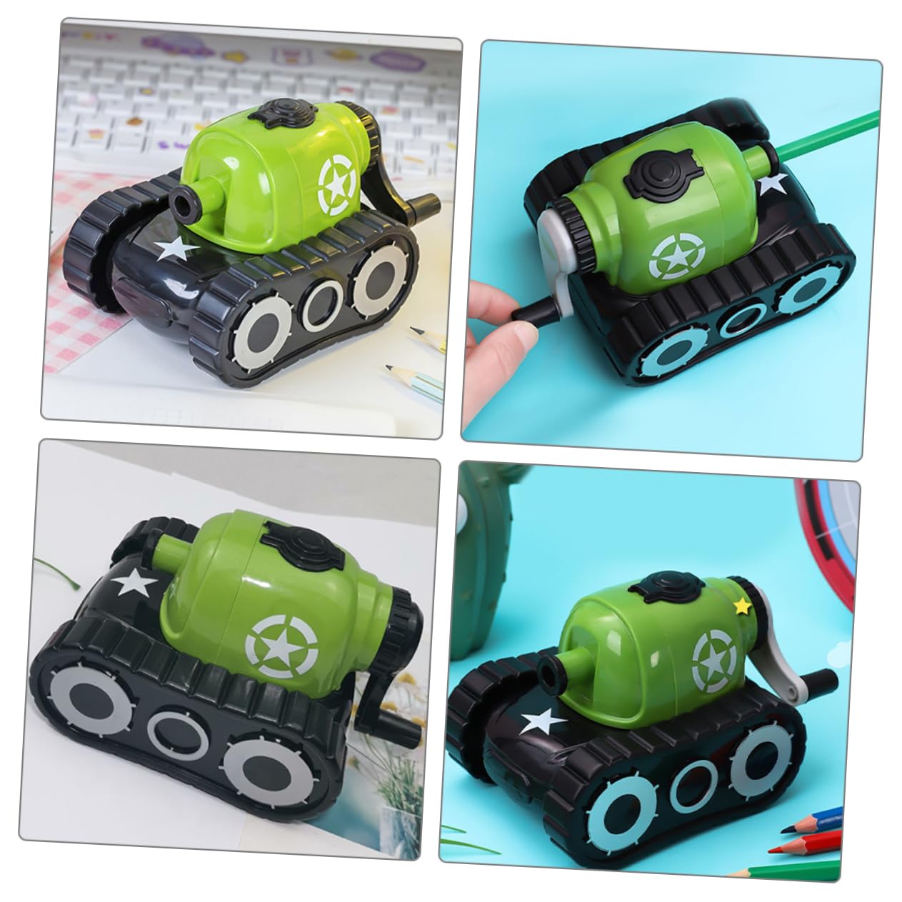 HOMSFOU 5 Stück Kreativer Anspitzer für Handbetriebene Bleistiftspitze Anspitzer mit Einstellbarer Dicke für Schule und Zuhause Kompaktes Design Grünem Tank für Süße Lernmomente
