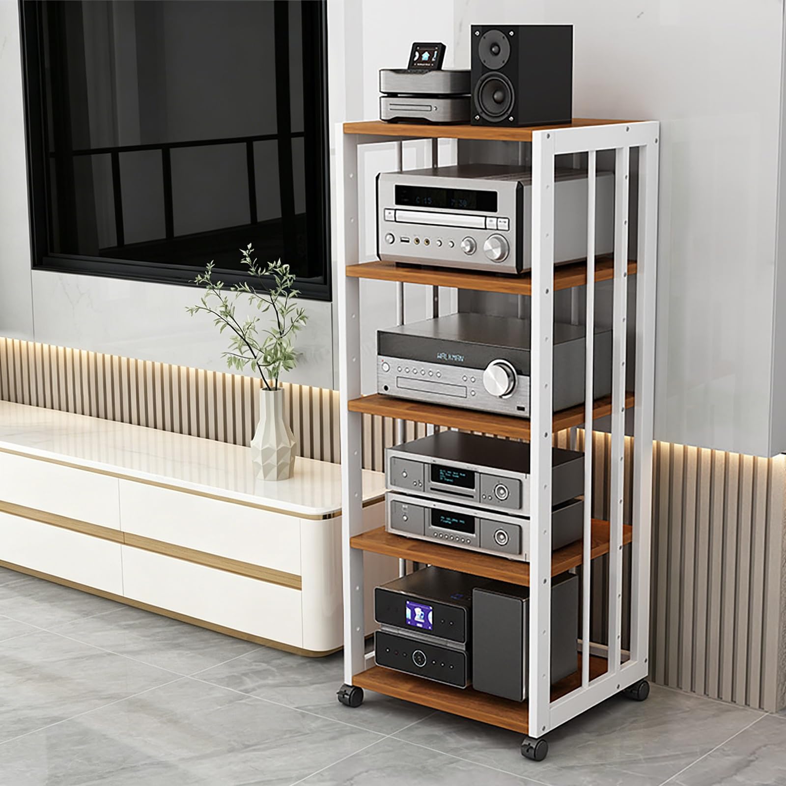 Mueble HiFi de madera Brown-B y bastidor metálico de alta resistencia