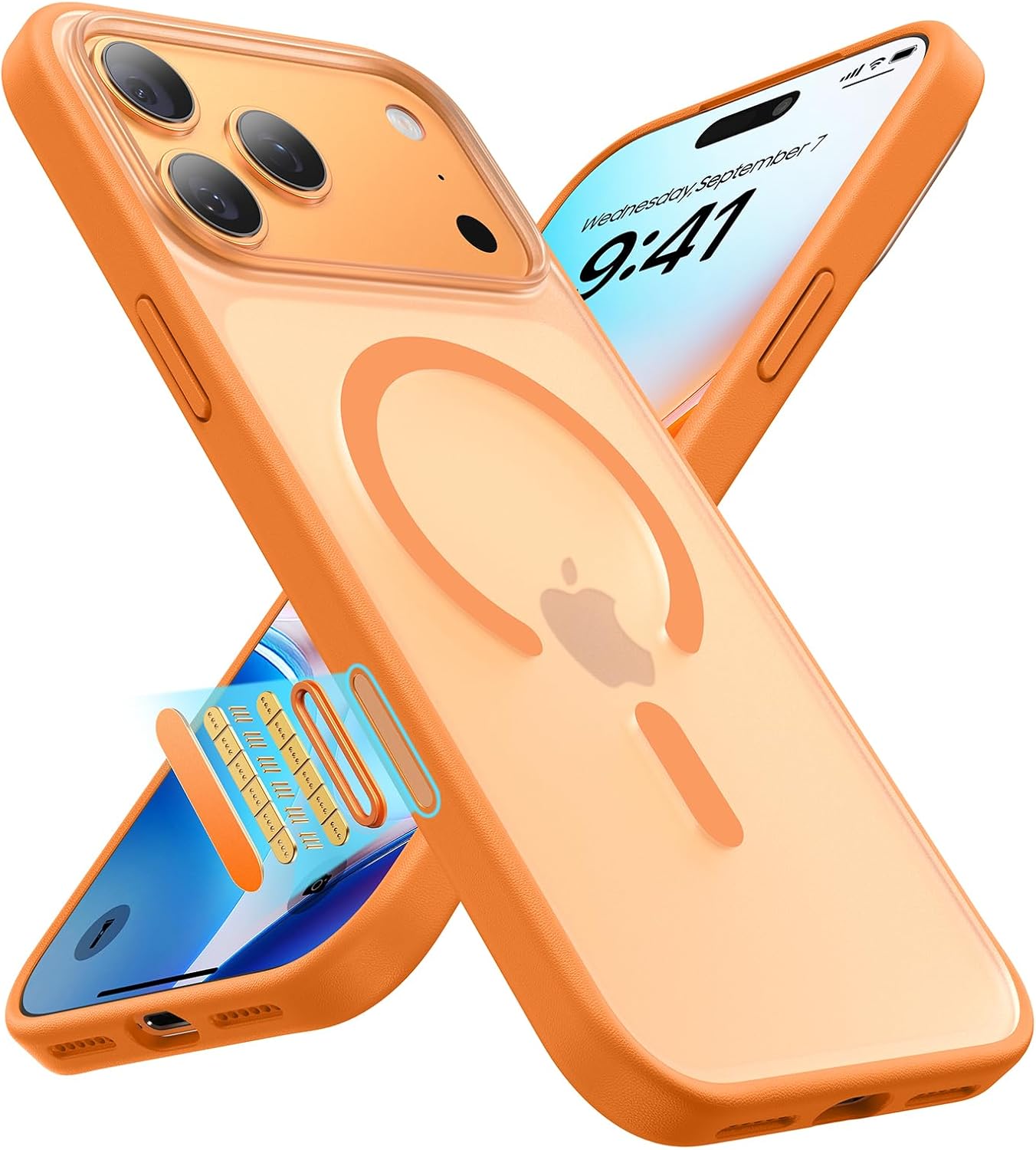 Magnetic Shockproof for iPhone 17 Pro Case,[Fit for MagSafe] [Military-Grade Drop Tested] Magnetic Translucent Matte Back Bumper 17 Pro Case Anti-Fingerprint Anti-Scratch 6.3", Orange iPhone 17 Pro Orange