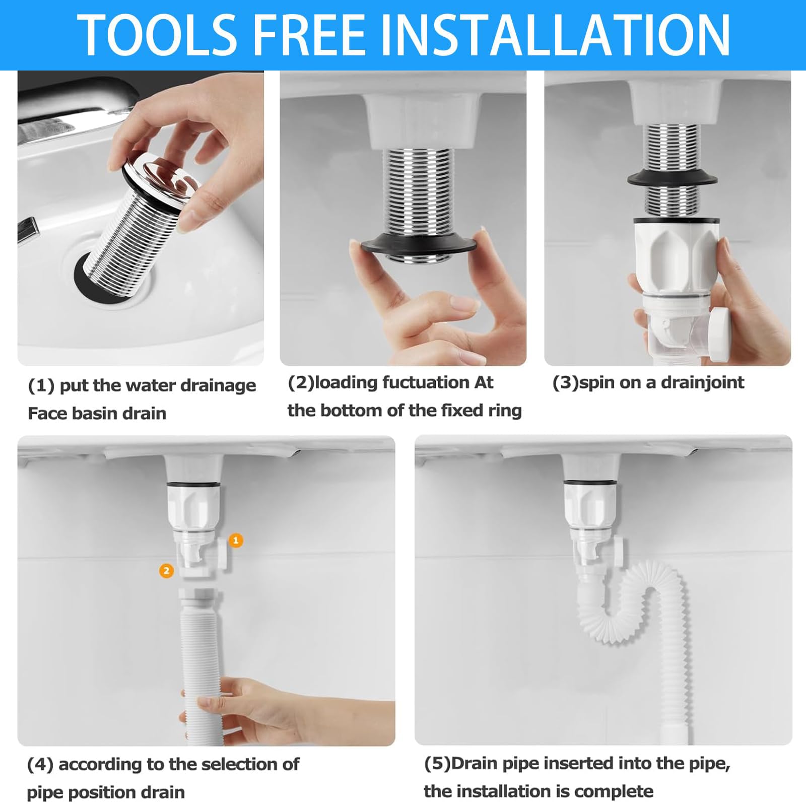 Sifón Lavabo Flexible Kits, Kit de Sifon Desague Lavabo con Tubo Fregadero Desague y Filtro Emergente Sifon Lavabo, Desagüe para Lavabo, Kits Desague Lavabo para Baños, Cocinas (Bianco)