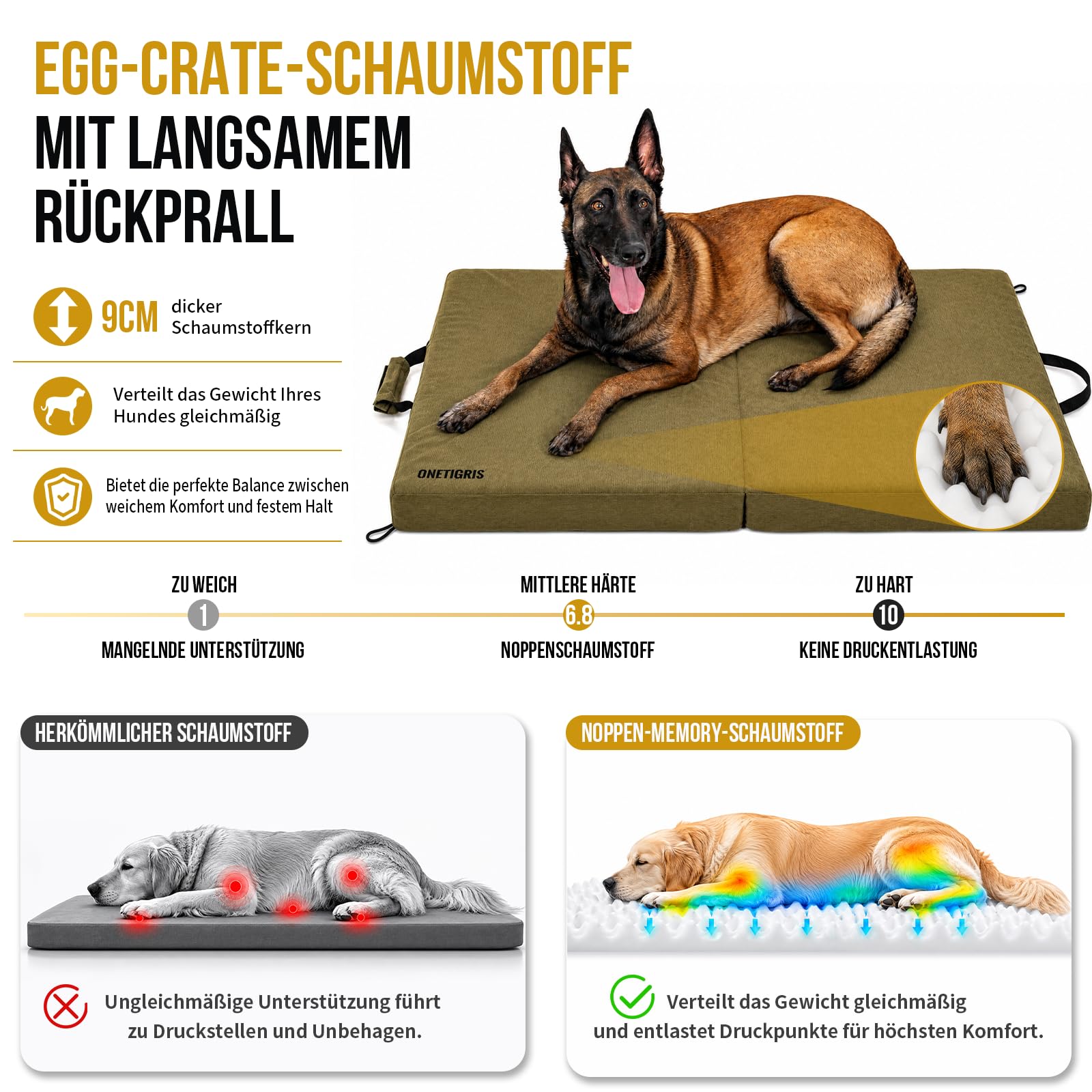 OneTigris Faltbare Hundematte 110 x 68 x 9cm Memory-Schaum Hundebett
