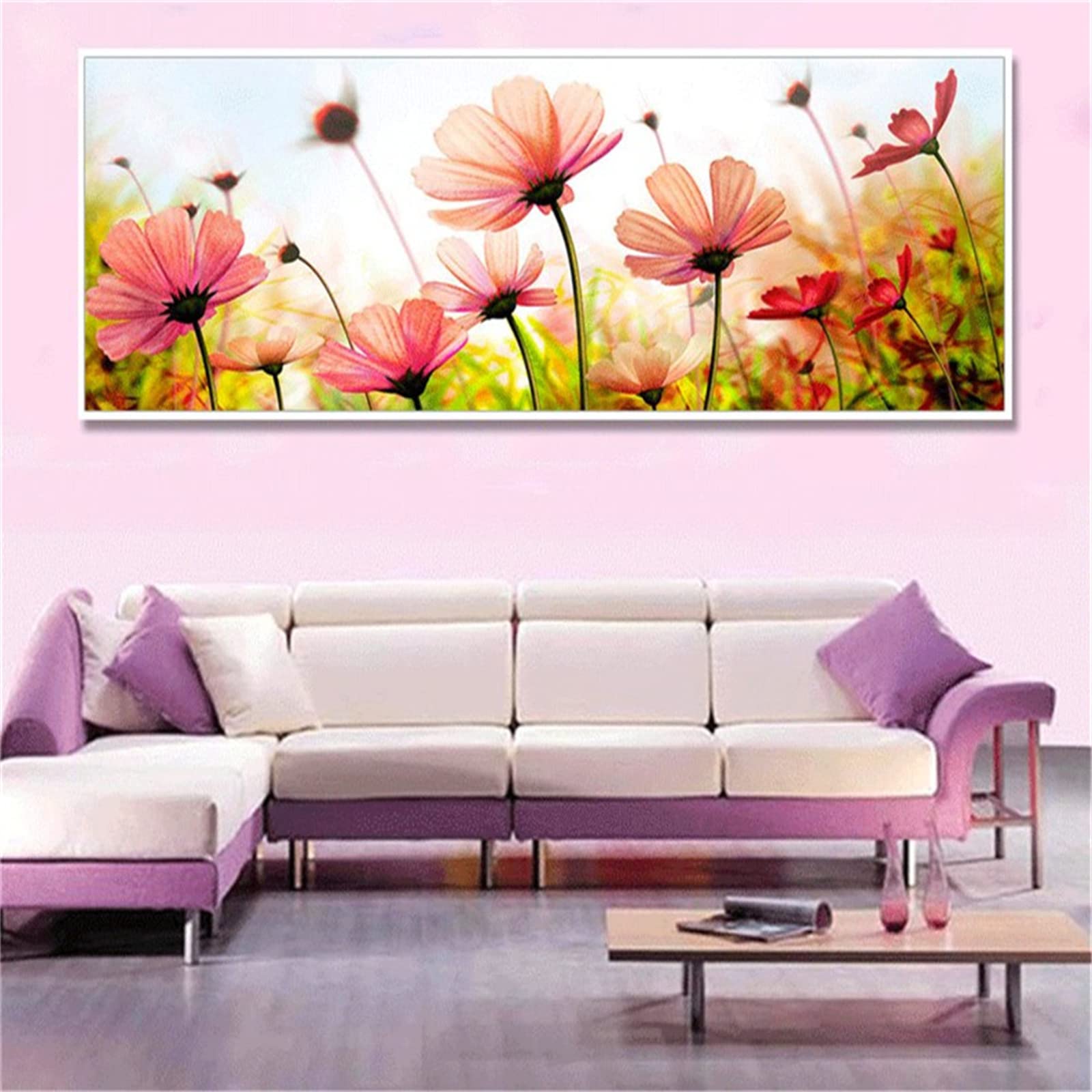 Peinture Diamant Fleur Rose pour Décoration Murale d'Intérieur Salon 60x180cm