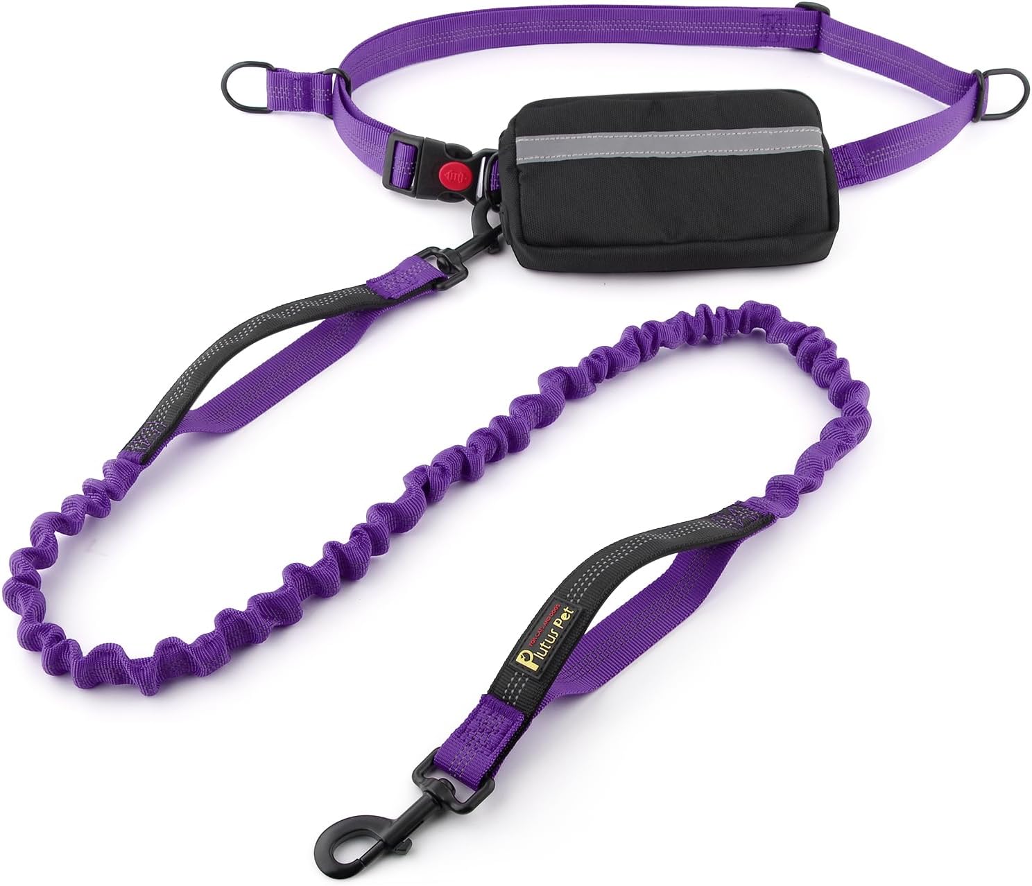Plutus Pet Hands Free Dual Handle Retractable Bungee Leash with Reflective Stitches, Adjustable Waist for Dogs Walking, Jogging, for Medium Large Dogs Purple