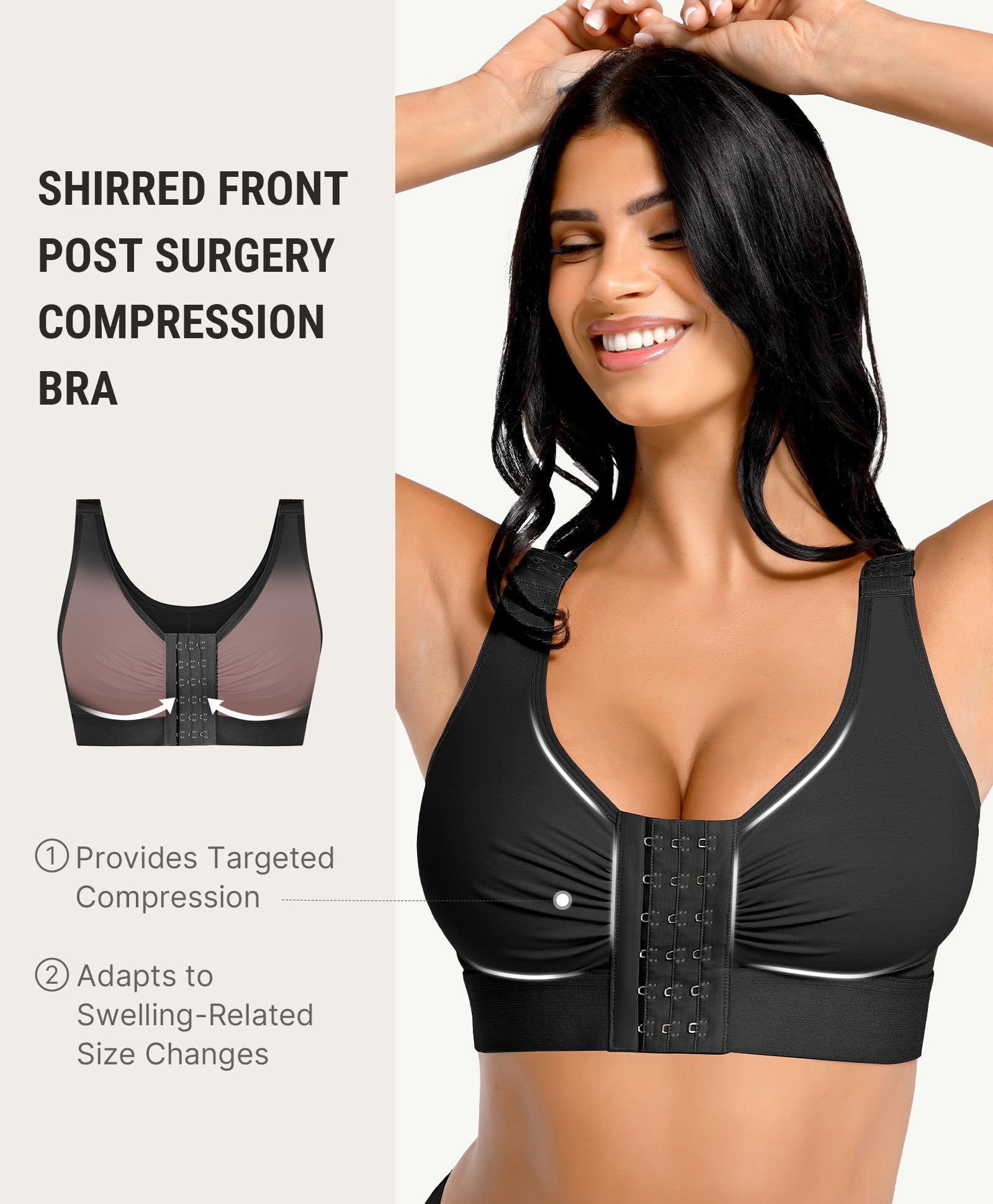 FeelinGirl Reggiseno a compressione post intervento chirurgico per donna reggiseno con chiusura frontale con cinghie regolabili senza ferretto
