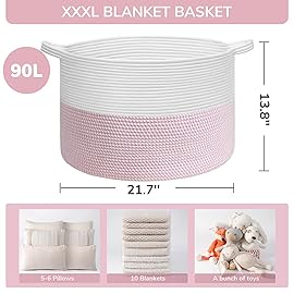 INDRESSME XXXLarge Storage Basket with Handle, Pink Laundry Basket for Nursery Stuffed Animal Storage, Baby Baskets Kids Toy Organizer, 21.7 x 21.7 x 13.8, Pink
