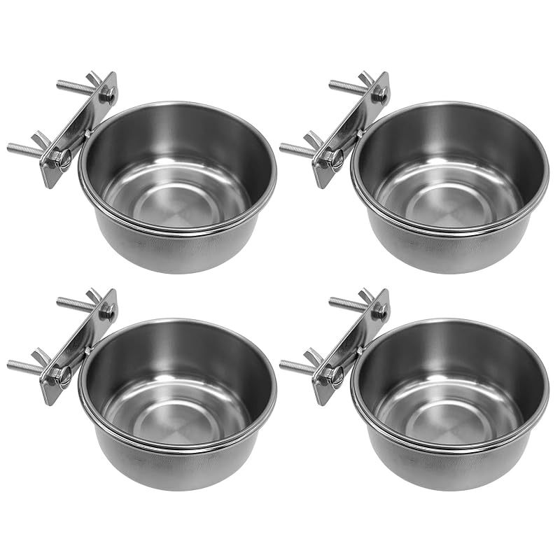 Comedouro para aves de aço inoxidável com suporte de dupla rosca Tfwadmx, 4 unidades, Tamanho S