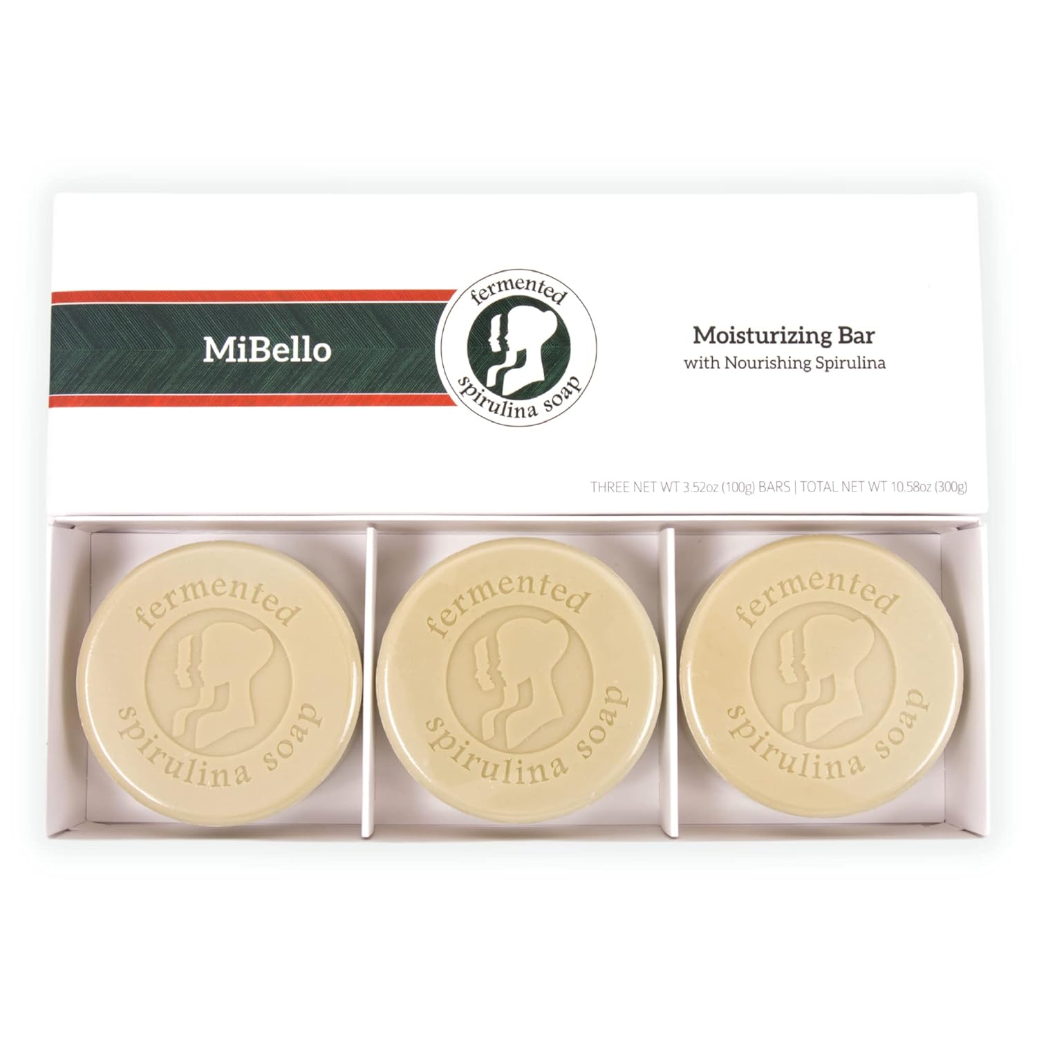 MiBello Moisturizing Bar Soap with Nourishing Spirulina | Enriched with Shea butter and Tiger Grass | Gentle Face and Body Cleansing with Rich, Creamy Lather (Set of 3 Bars) : Beauty & Personal Care