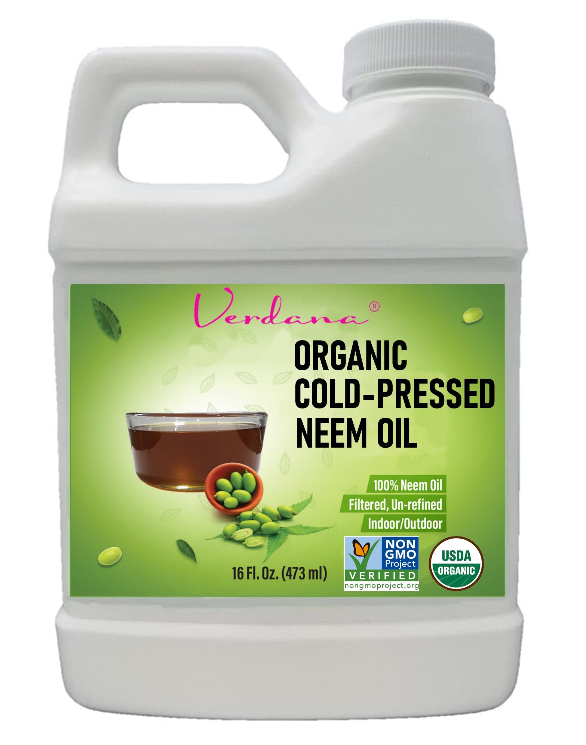 Verdana Pure Neem Oil for Plants – 16 Fl Oz – Organic, Cold Pressed, Unrefined, Non-GMO – 100% Natural Spray for Plant Leaf Shine, DIY Beauty, Soap Making – No AdditivesUSDA Organic