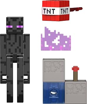 Mattel Minecraft Toys, Enderman Action Figure with Accessories | Enderman Figure with Accessory & Redstone Building Piece, 3.25-inch Scale Collectible Set Inspired by Video Game, JJR88