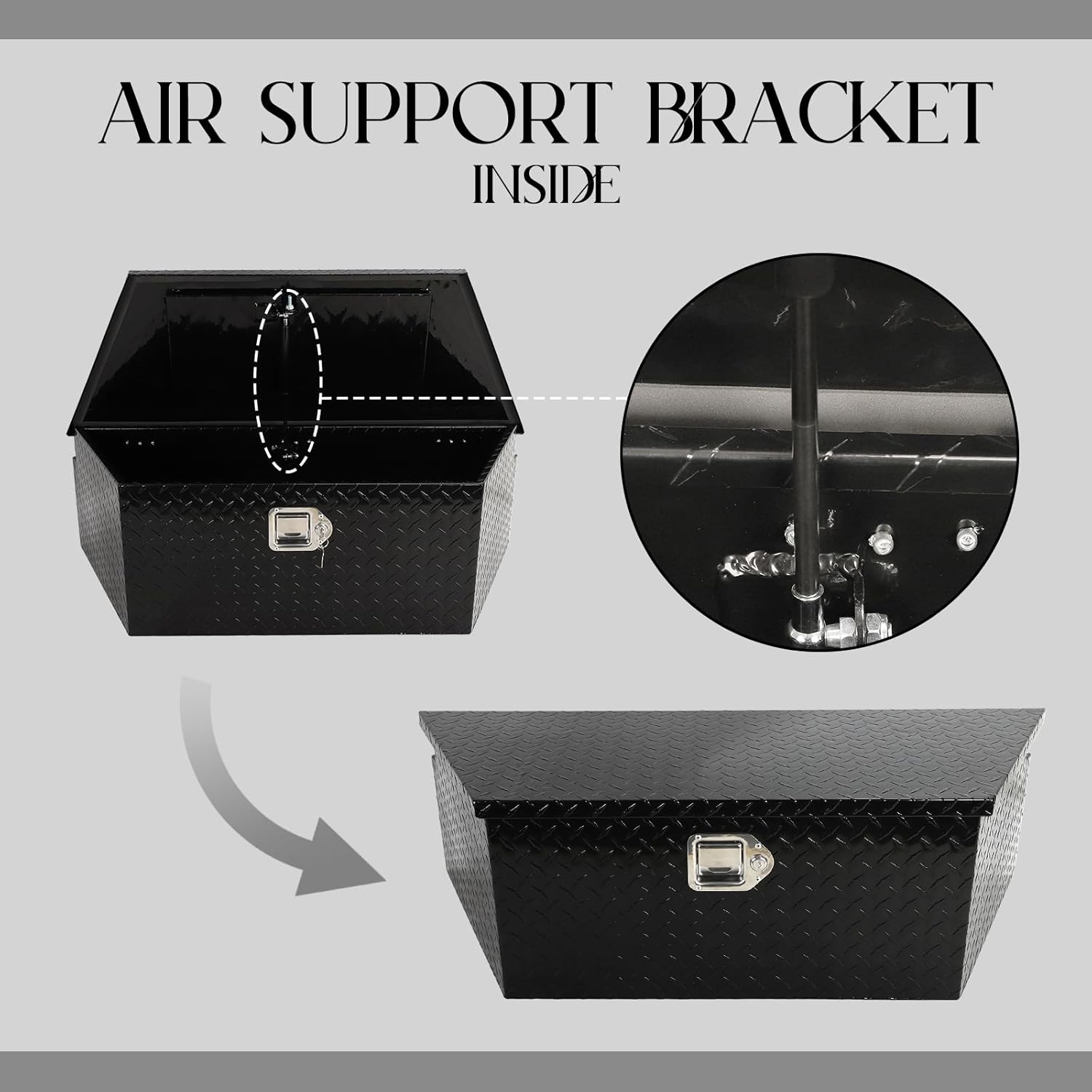 BLACKHORSE-RACING 39-Inch Aluminum Diamond Plate Trailer Tongue Box with Lock and Key Secure Storage Tool Box Organizer for Trailers, ATVs, RVs, and Truck Beds-Black