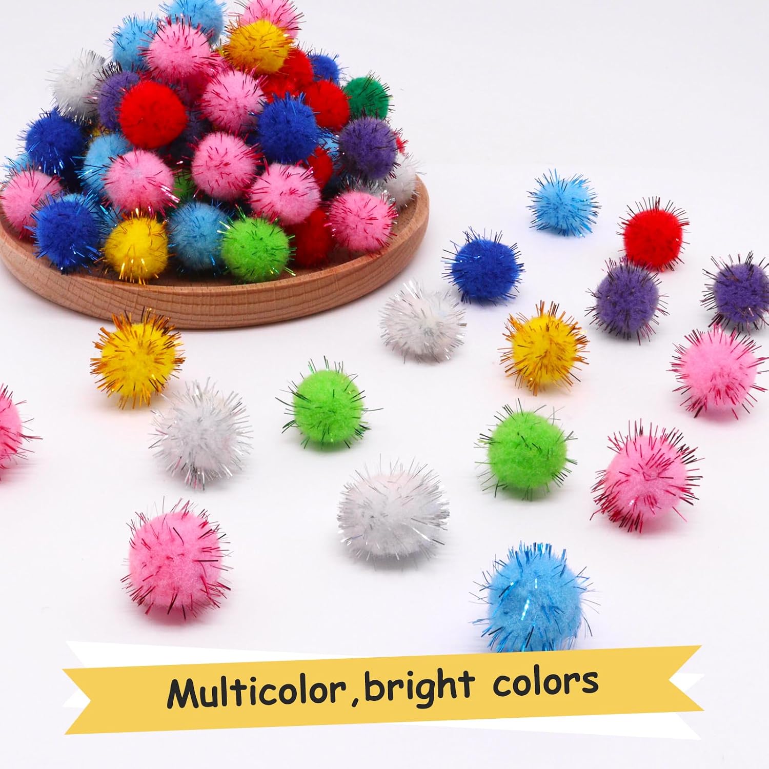BUXIMN 100Pcs Glitter Pom Poms for Crafts for DIY Arts Home Decor, 0.79Inch