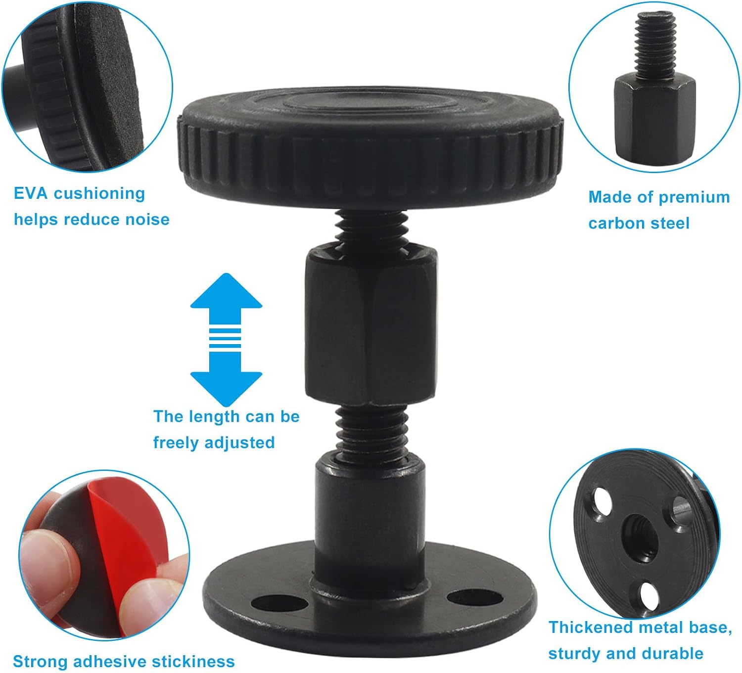 2Pcs Adjustable Bed Frame Anti-Shake Tool, Black Headboard Stoppers, Wall Protector Bumper for Bed Frames/Couches (1.1-3.35in)
