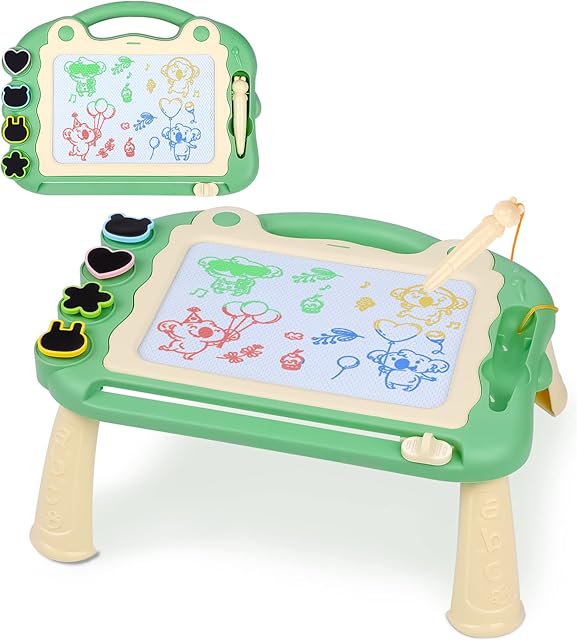 Sarsumir Magnetic Drawing Board, 30×23cm 4 Colors Doodle Scribble Board Erasable Sketch Writing Pad with 4Stamps & Removable Legs Educational Toy for 2 3 4 5 6 Year Old Boys Girls Kids Toddlers, Green