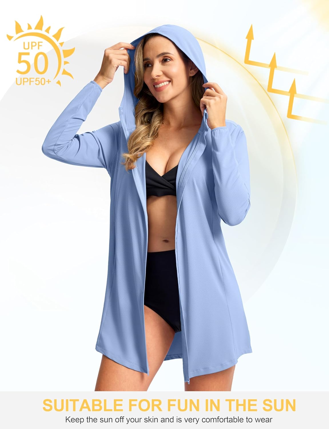 SANTINY Women's UPF50+ Swim Cover Up Sun Protection Hoodie Long UV Jacket SPF Lightweight Swimsuit Beach Cover Ups for Women - Image 3